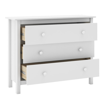 Commode 3 tiroirs en pin massif blanc - DIVA