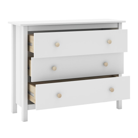 Commode 3 tiroirs en pin massif blanc - DIVA