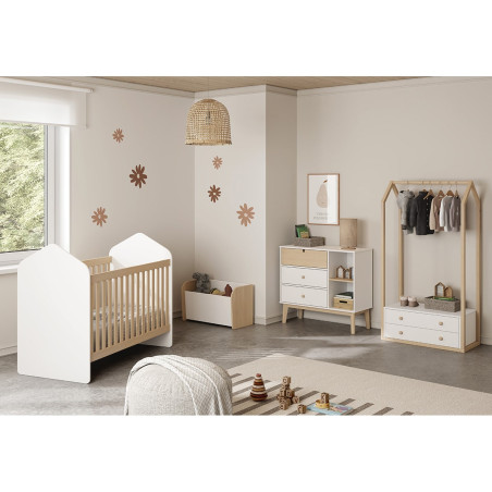 Commode 3 Tiroirs 2 Niches MDF et Pin Blanc et Naturel - KAINEN