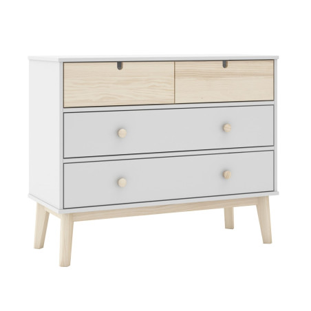 Commode 4 tiroirs MDF et pin blanc et naturel - KAINEN