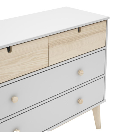 Commode 4 tiroirs MDF et pin blanc et naturel - KAINEN