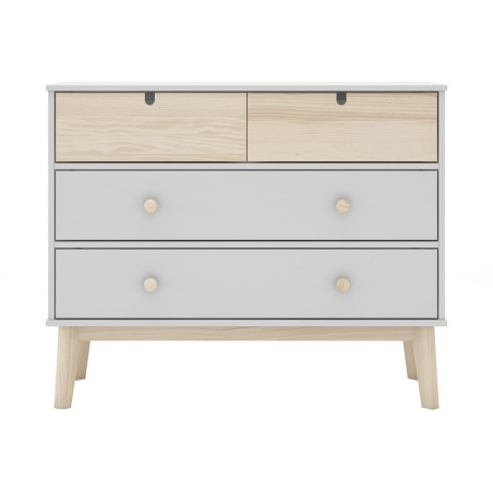 Commode 4 tiroirs MDF et pin blanc et naturel - KAINEN