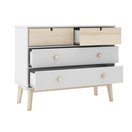 Commode 4 tiroirs MDF et pin blanc et naturel - KAINEN