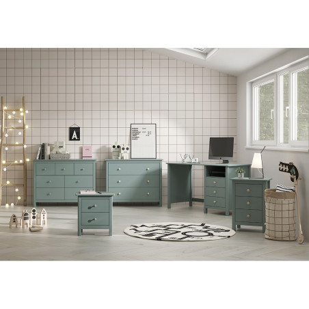 Commode 3 tiroirs en pin massif vert pétrole - DIVA