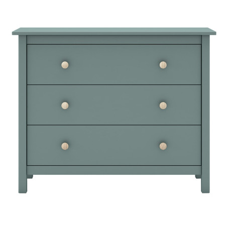 Commode 3 tiroirs en pin massif vert pétrole - DIVA