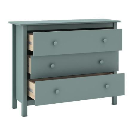 Commode 3 tiroirs en pin massif vert pétrole - DIVA