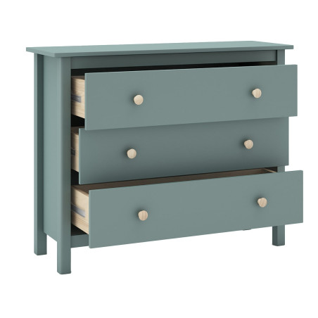 Commode 3 tiroirs en pin massif vert pétrole - DIVA