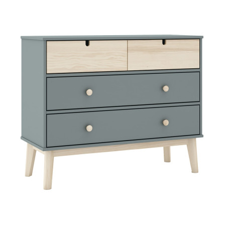 Commode 4 tiroirs MDF et pin coloris gris vert et naturel - KAINEN