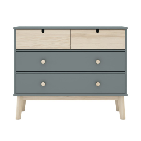 Commode 4 tiroirs MDF et pin coloris gris vert et naturel - KAINEN