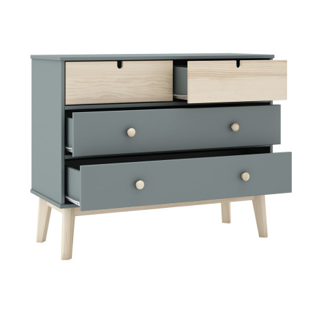 Commode 4 tiroirs MDF et pin coloris gris vert et naturel - KAINEN