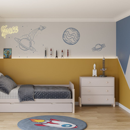 Commode 3 tiroirs en MDF et pin massif laqué crème, pieds pin naturel - ENOROR