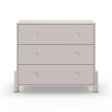 Commode 3 tiroirs en MDF et pin massif laqué crème, pieds pin naturel - ENOROR