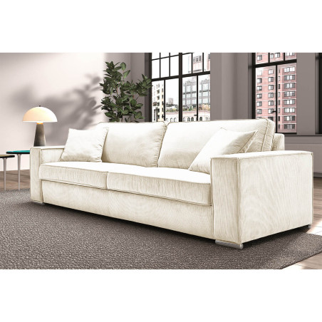 Canapé fixe 4 places velours côtelé blanc - SORIA