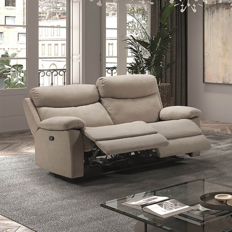 Canapé 3 Places Relax Manuel Beige Tissu Waterproof - TARIA