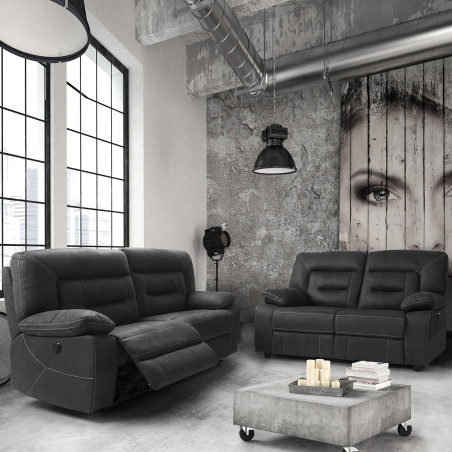 Canapé relax électrique 3 places gris foncé - ALNASS