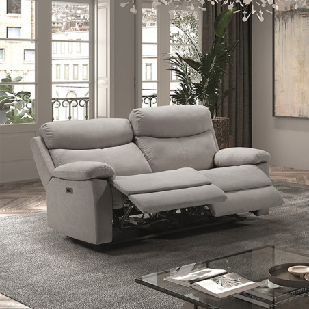 Canapé 3 Places Relax Électrique Gris Clair Tissu Waterproof - TARIA
