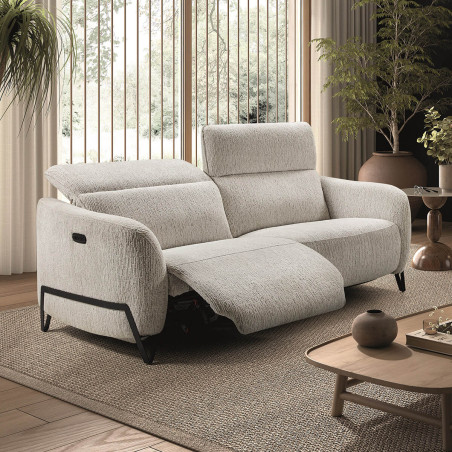 Canapé Relax Electrique 3 Places en Tissu Polyester Beige - AMSTAR