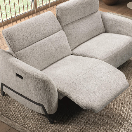 Canapé Relax Electrique 3 Places en Tissu Polyester Beige - AMSTAR
