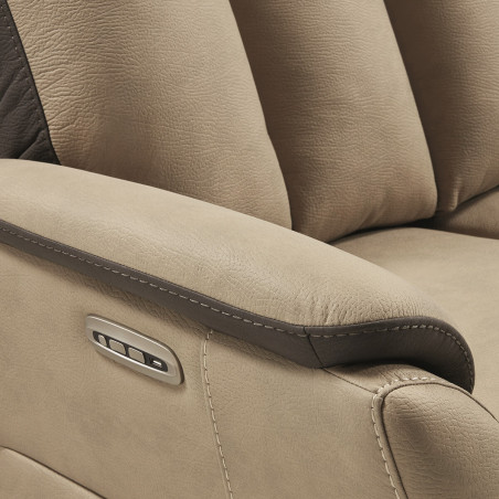 Canapé Relax électrique 3 places New Nobuck beige et gris foncé - COIMA