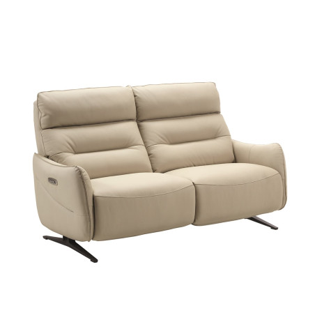 Canapé relax électrique 3 places cuir beige pieds métal - LISIA