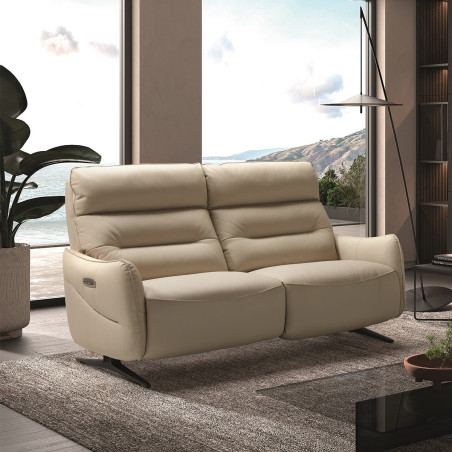 Canapé relax électrique 3 places cuir beige pieds métal - LISIA