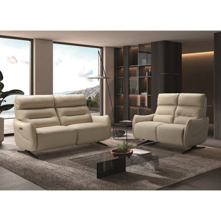 Canapé relax électrique 3 places cuir beige pieds métal - LISIA