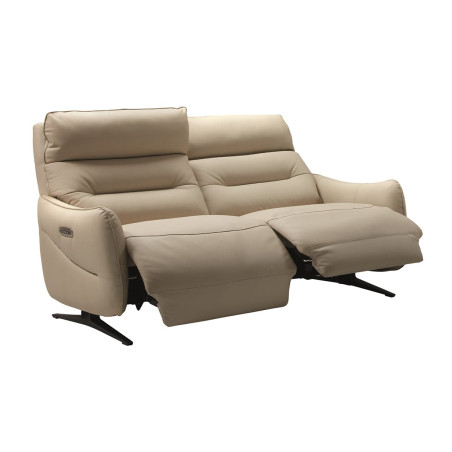 Canapé relax électrique 3 places cuir beige pieds métal - LISIA