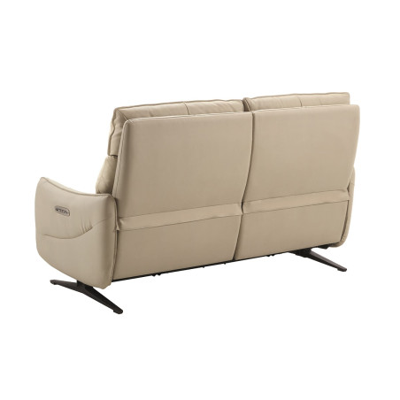 Canapé relax électrique 3 places cuir beige pieds métal - LISIA