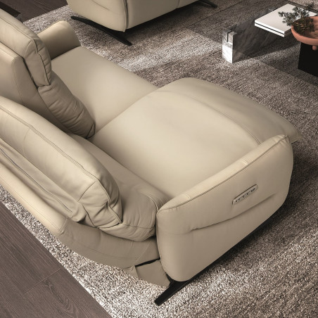 Canapé relax électrique 3 places cuir beige pieds métal - LISIA