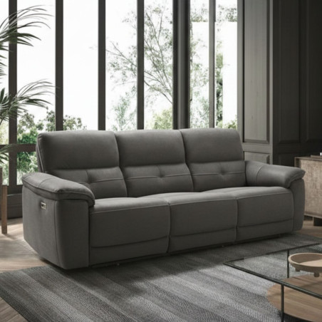 Canapé relax électrique 4 places tissu gris foncé pieds bois - ALMIA