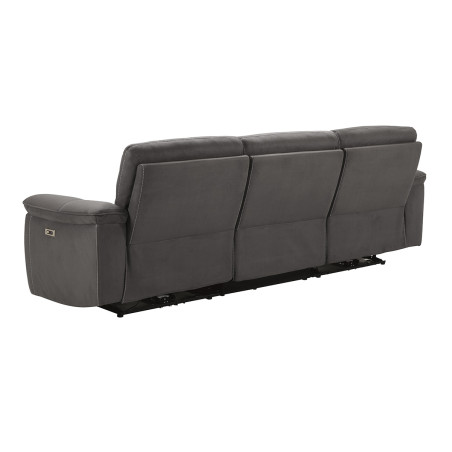 Canapé relax électrique 4 places tissu gris foncé pieds bois - ALMIA