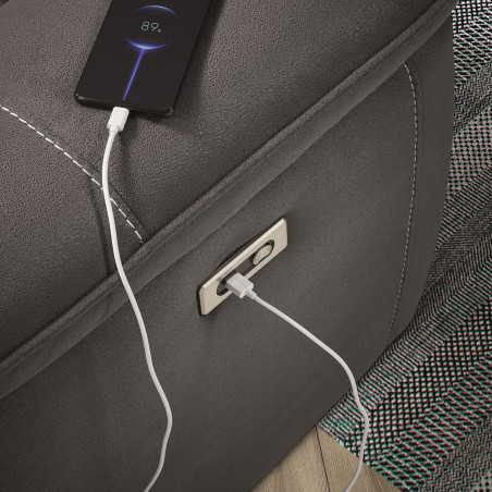 Canapé relax électrique 4 places tissu gris foncé pieds bois - ALMIA