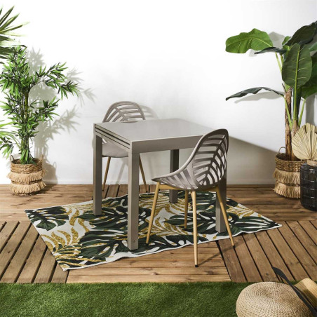 Table jardin extensible 80x80/160 en alu beige et plateau en verre trempé - ARIOR