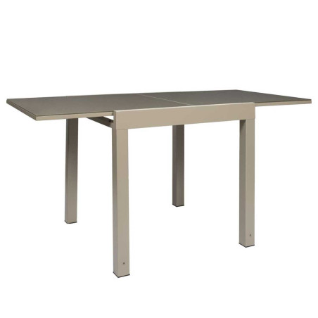 Table jardin extensible 80x80/160 en alu beige et plateau en verre trempé - ARIOR