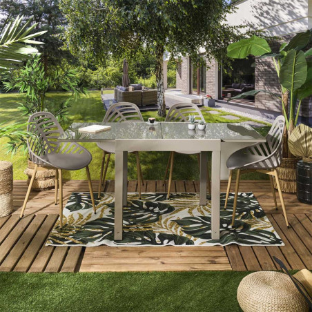 Table jardin extensible 80x80/160 en alu beige et plateau en verre trempé - ARIOR