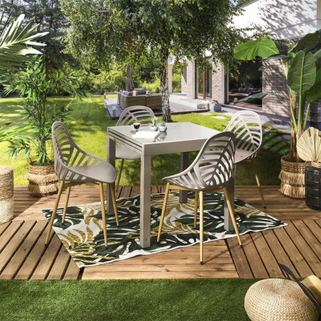 Table jardin extensible 80x80/160 en alu beige et plateau en verre trempé - ARIOR