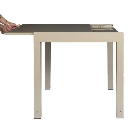 Table jardin extensible 80x80/160 en alu beige et plateau en verre trempé - ARIOR