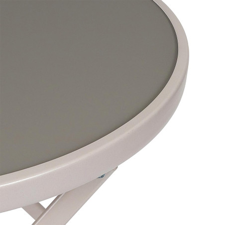 Table pliante de jardin ronde beige en métal et verre trempé - SOHIA