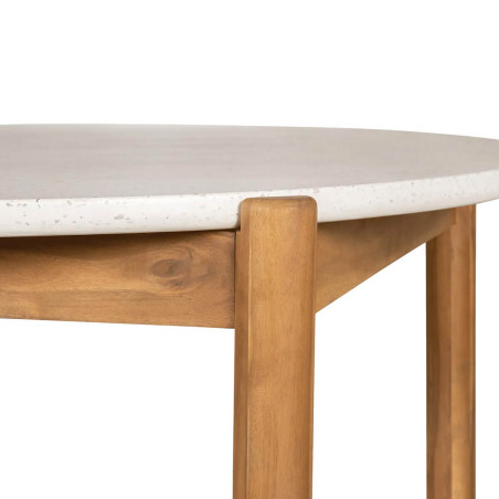 Table repas de jardin Ø120 cm en acacia et terrazzo - LORIRA