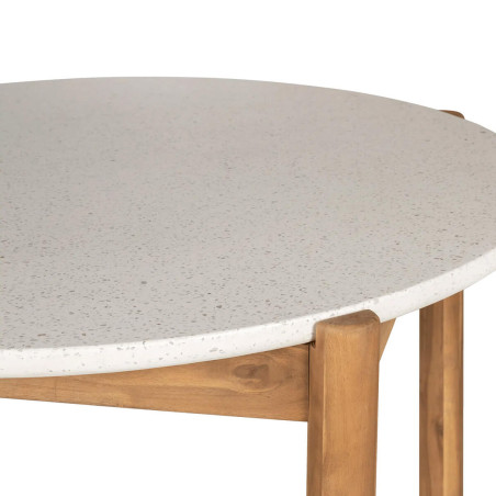 Table repas de jardin Ø120 cm en acacia et terrazzo - LORIRA