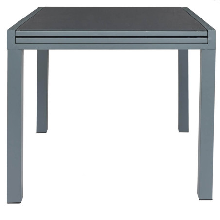 Table allongeable de jardin grise en métal, plateau verre trempé - AYDIA