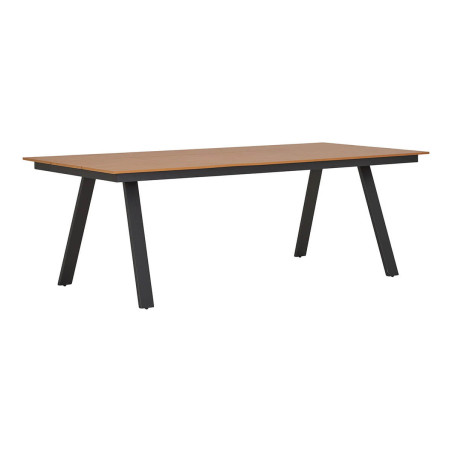 Table jardin plateau en PE aspect bois naturel, pieds aluminium noir - CLIFIRA