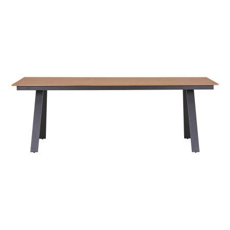 Table jardin plateau en PE aspect bois naturel, pieds aluminium noir - CLIFIRA