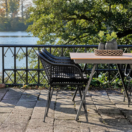 Table jardin plateau en PE aspect bois naturel, pieds aluminium noir - CLIFIRA