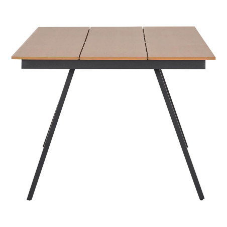 Table jardin plateau en PE aspect bois naturel, pieds aluminium noir - CLIFIRA