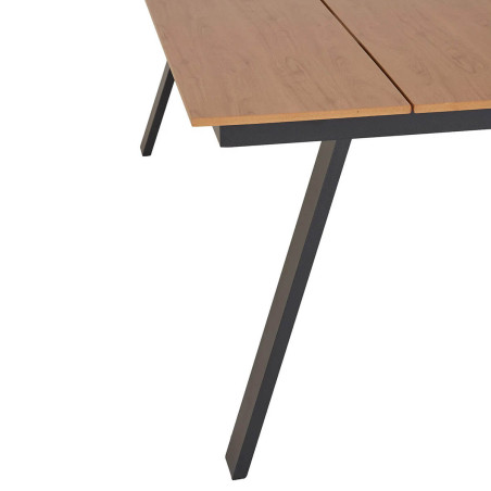 Table jardin plateau en PE aspect bois naturel, pieds aluminium noir - CLIFIRA