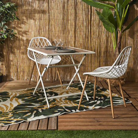 Table Pliante de Jardin Carrée en métal et verre décor imitation bois - HANEA