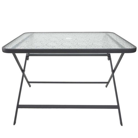 Table pliante métal anthracite et plateau en verre trempé - CHRISTIN