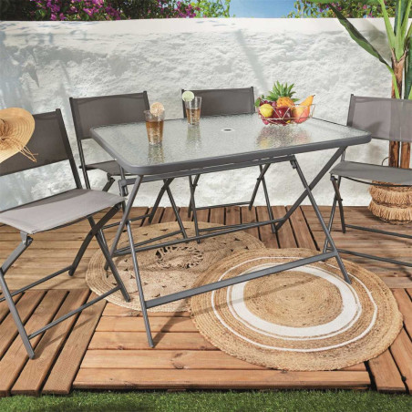 Table pliante métal anthracite et plateau en verre trempé - CHRISTIN
