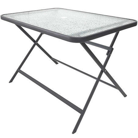 Table pliante métal anthracite et plateau en verre trempé - CHRISTIN